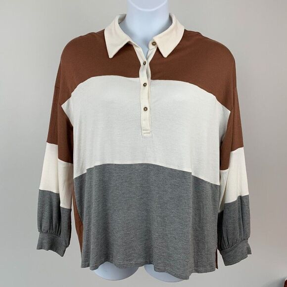 Maurices Rugby Henly Tee sz 1X Plus Shirt Colorblock Long Sleeve New NWT - Picture 1 of 7